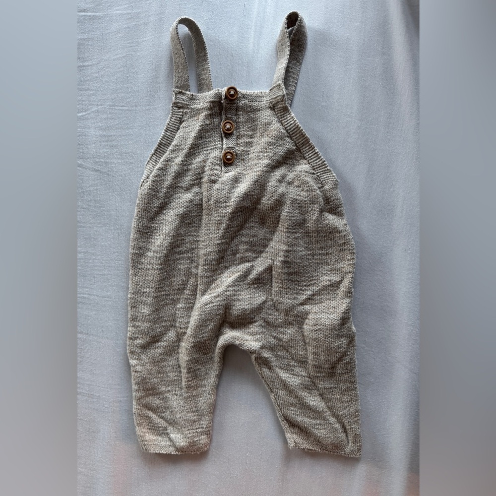 Zara Baby Neutral Knit Overalls | Beige Oatmeal Romper | 1–3 Months